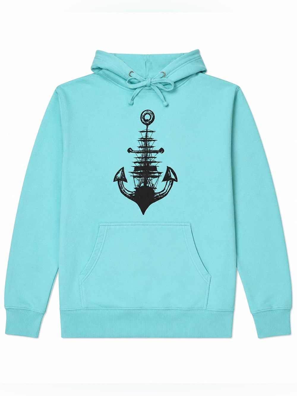Teal Hoodie with Anchor Graphic